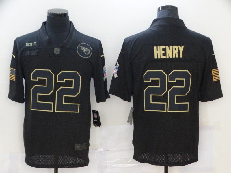 Men Tennessee Titans #22 Henry Black gold lettering 2020 Nike NFL Jersey
